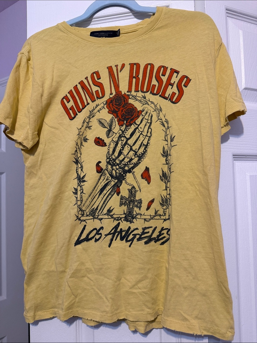Junk Food Clothing Vintage Yellow Guns N' Roses Prayer Hands Graphic Tee